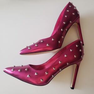 Nine West Heart Stud Metallic Magenta Stiletto Pumps Size 7